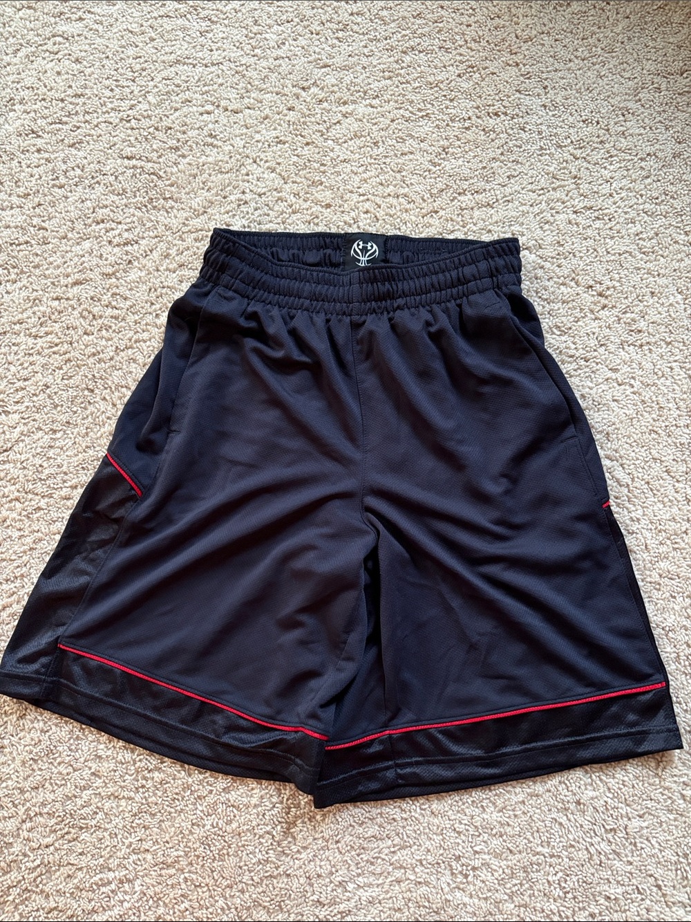 EUC-Under Armour Men's Black Athletic Shorts with Red Trim